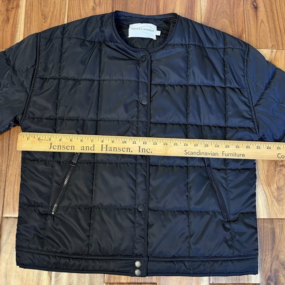 Rebecca Minkoff Puffer Jacket Womens Black Snap Front Quilted Size Large - Picture 5 of 7